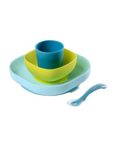 SET VAJILLA 4 PZAS SILICONA AZUL/AMARILLO