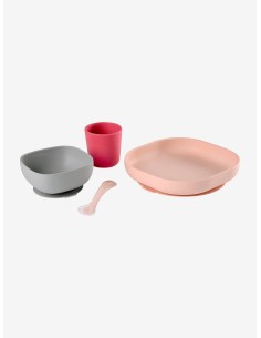 SET VAJILLA 4 PIEZAS SILICONA ROSA 2