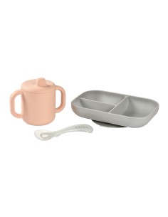 SET VAJILLA + TAZA 100% SILICONA ROSA